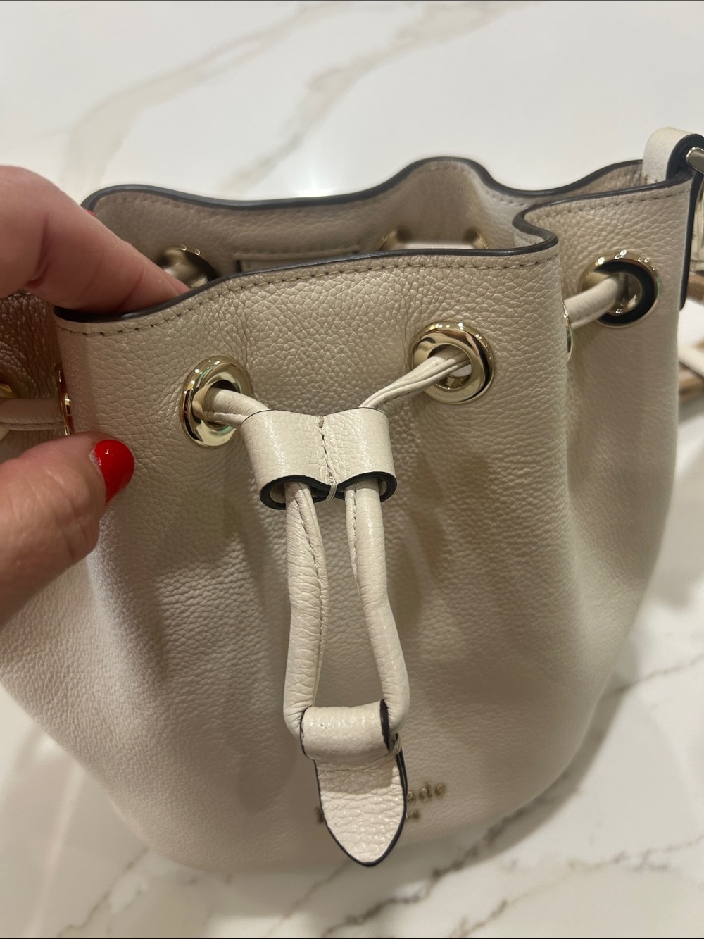 kate spade Cream Pebbled Leather Drawstring Crossbody with Striped Strap - Picture 4 of 7